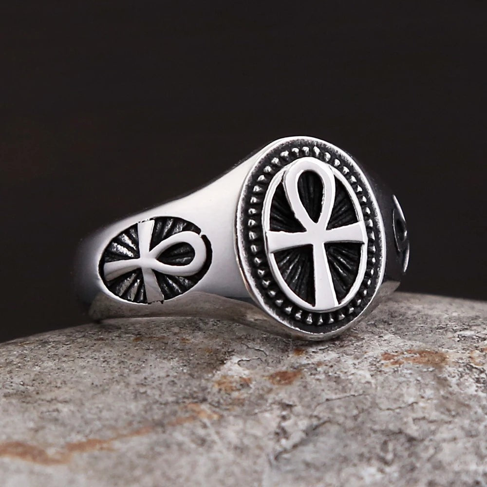 Vintage Ankh Cross Ring 316L Stainless Steel – Religious Amulet Ring Unisex