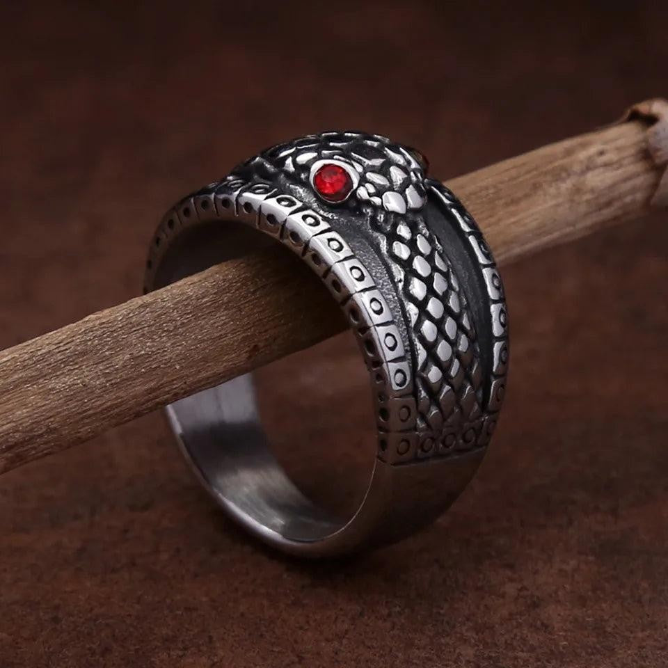 316L Stainless Steel Snake Ring Red Stone Eye Punk Vintage Ring Men Women
