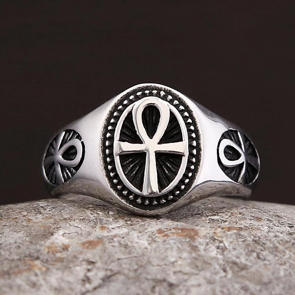 Vintage Ankh Cross Ring 316L Stainless Steel – Religious Amulet Ring Unisex