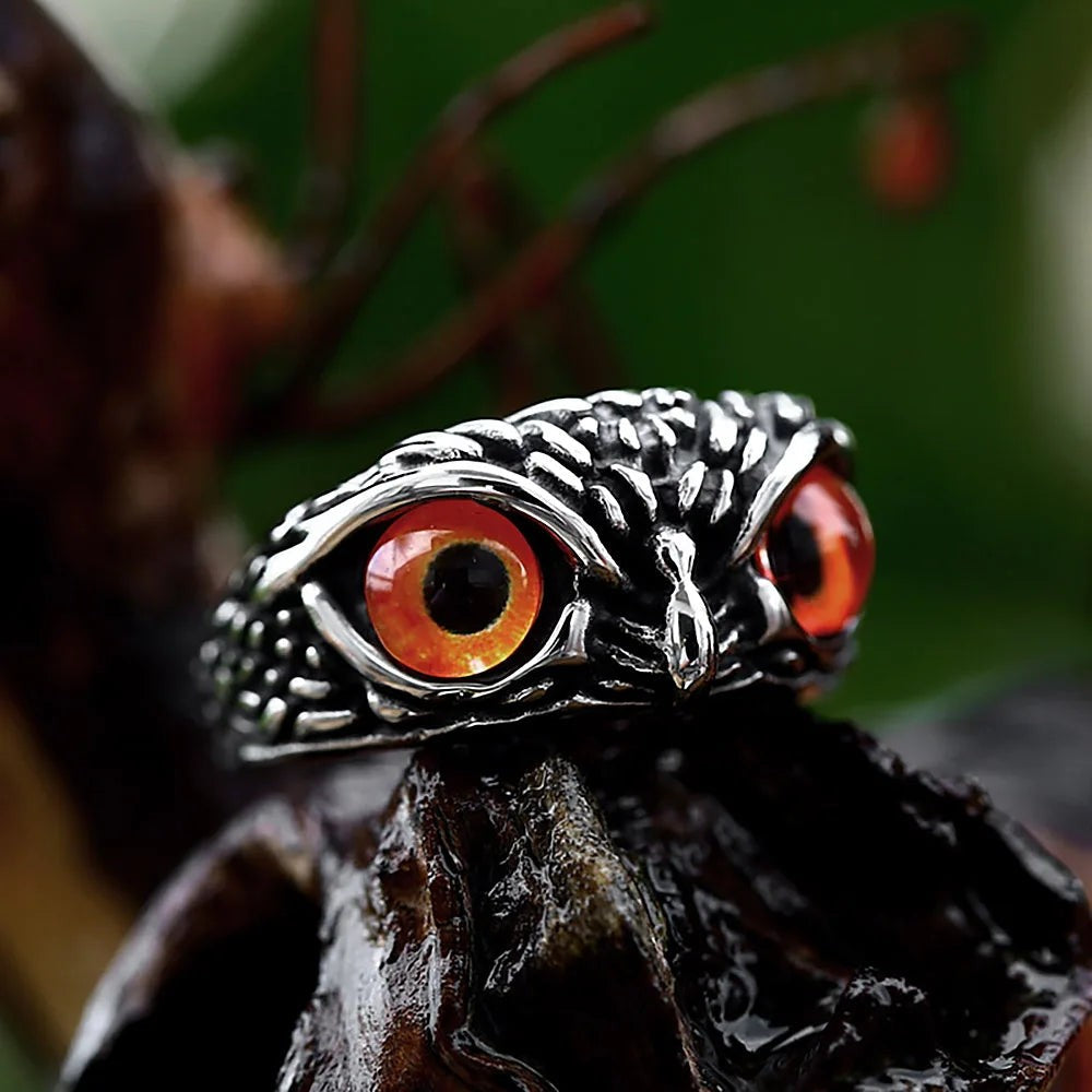 Owl Ring with Stone Eyes – Stainless Steel Cute Animal Punk Ring Unisex
