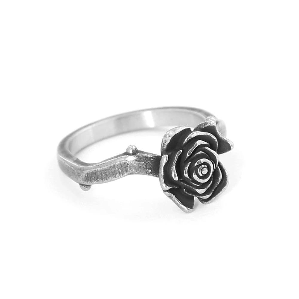 Vintage Black Rose Ring 316L Stainless Steel – Simple Trendy Ring for Women