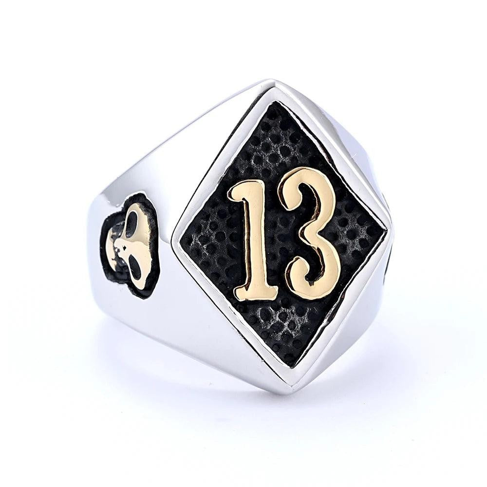 1️⃣ Lucky Number Skull Ring Stainless Steel Punk Biker Ring Men Women