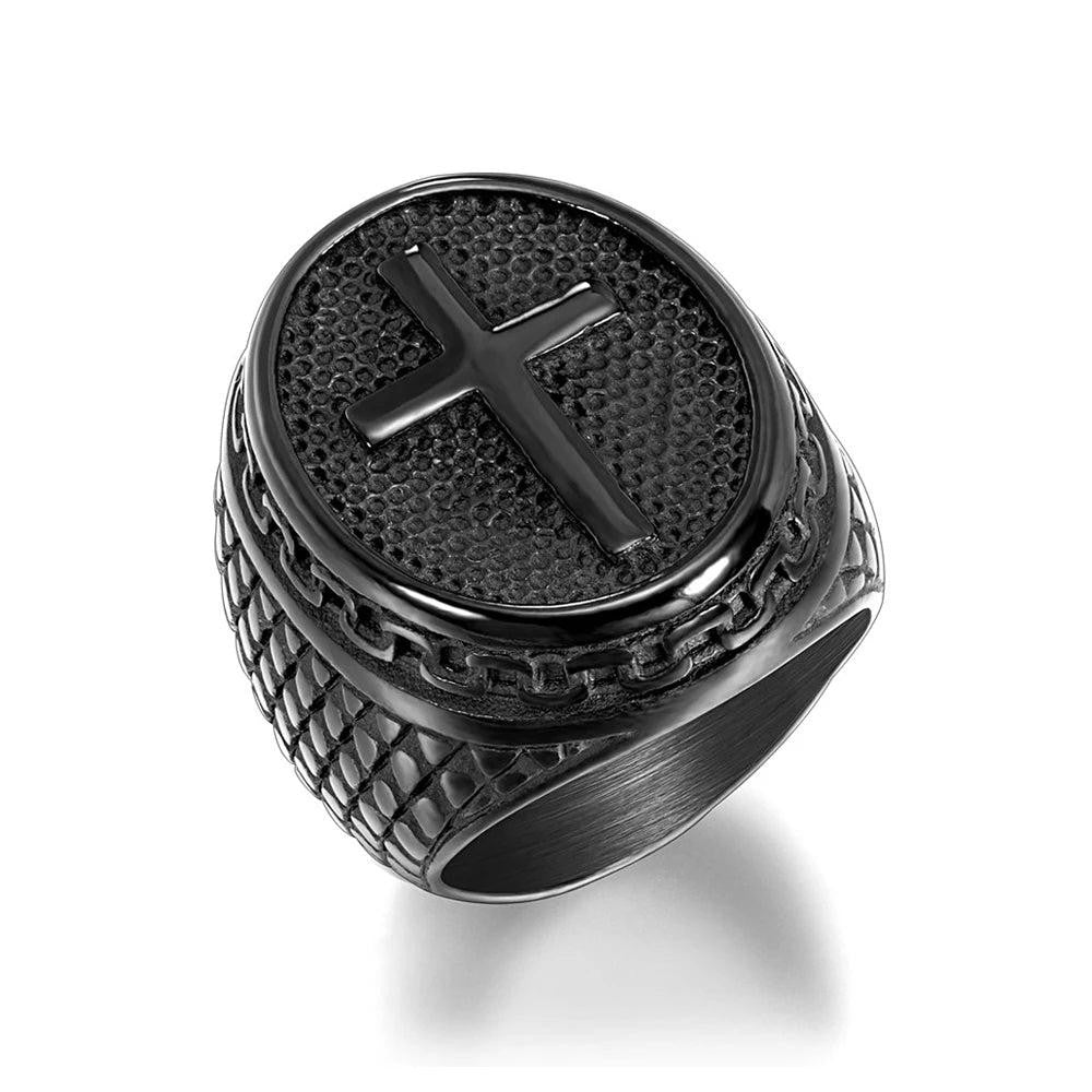 Stainless Steel Christian Cross Ring Punk Biker Religious Ring Men Women