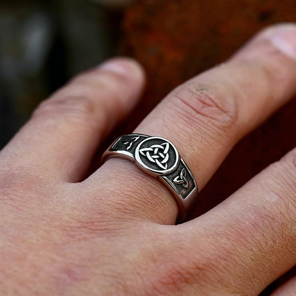 Stainless Steel Valknut Ring | Vintage Viking Nordic Amulet Ring for Men Women