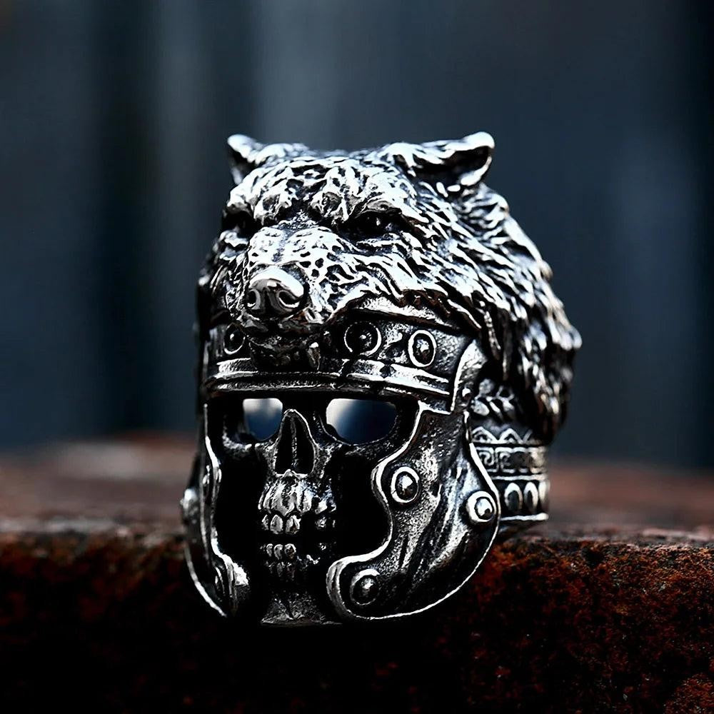 Viking Wolf Head Ring 316L Stainless Steel – Punk Hip Hop Amulet Ring for Men