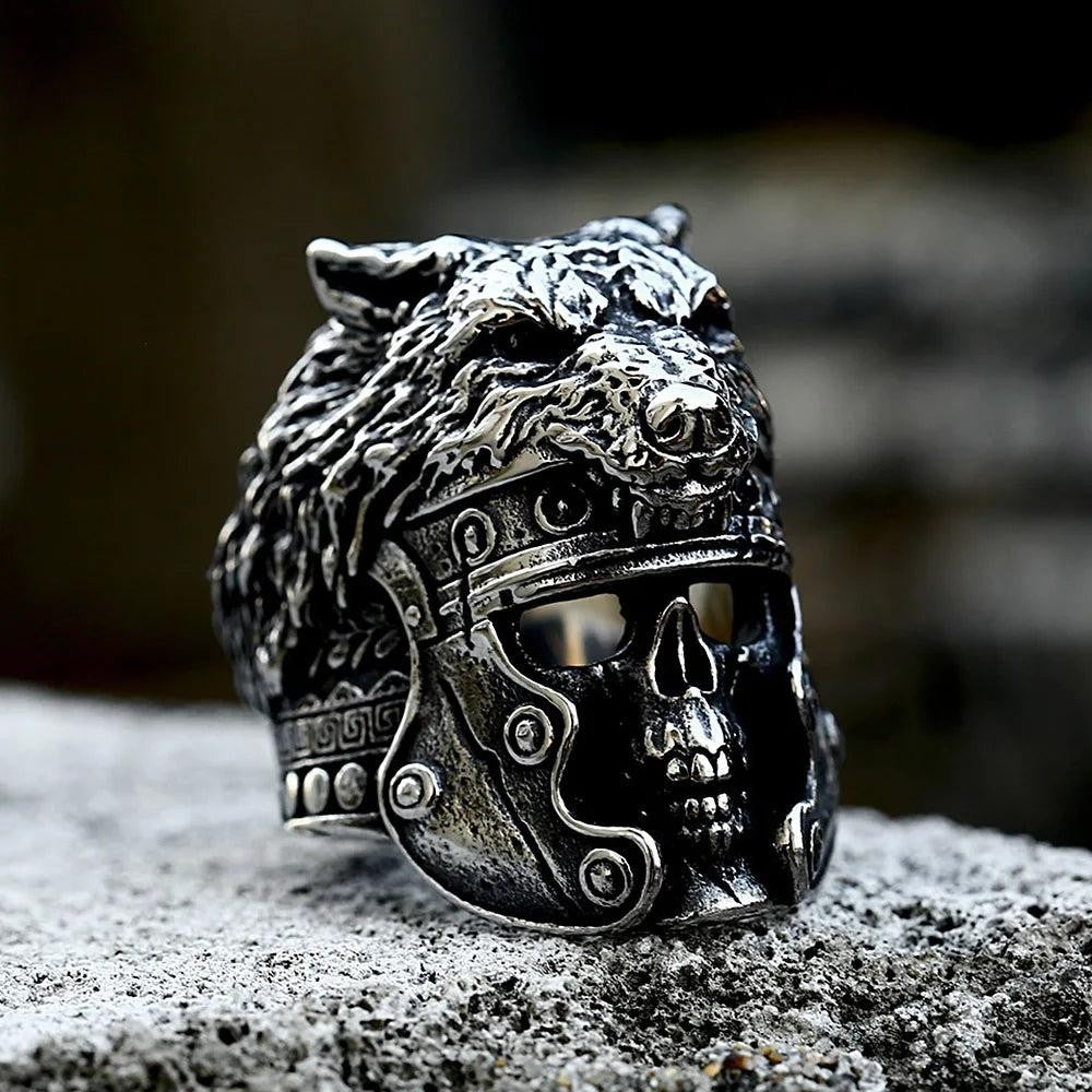 Viking Wolf Head Ring 316L Stainless Steel – Punk Hip Hop Amulet Ring for Men