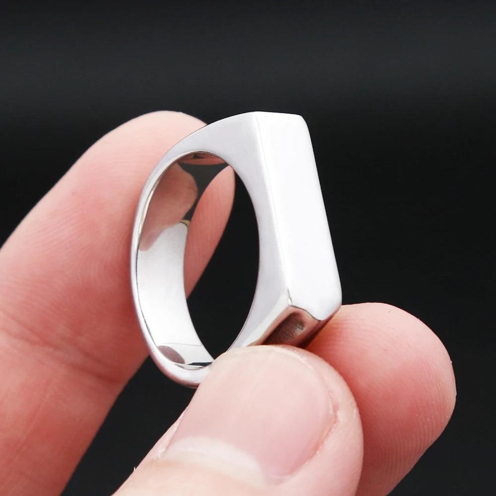 316L Stainless Steel Punk Square Flat Top Signet Ring Unisex Jewelry Gift for Me