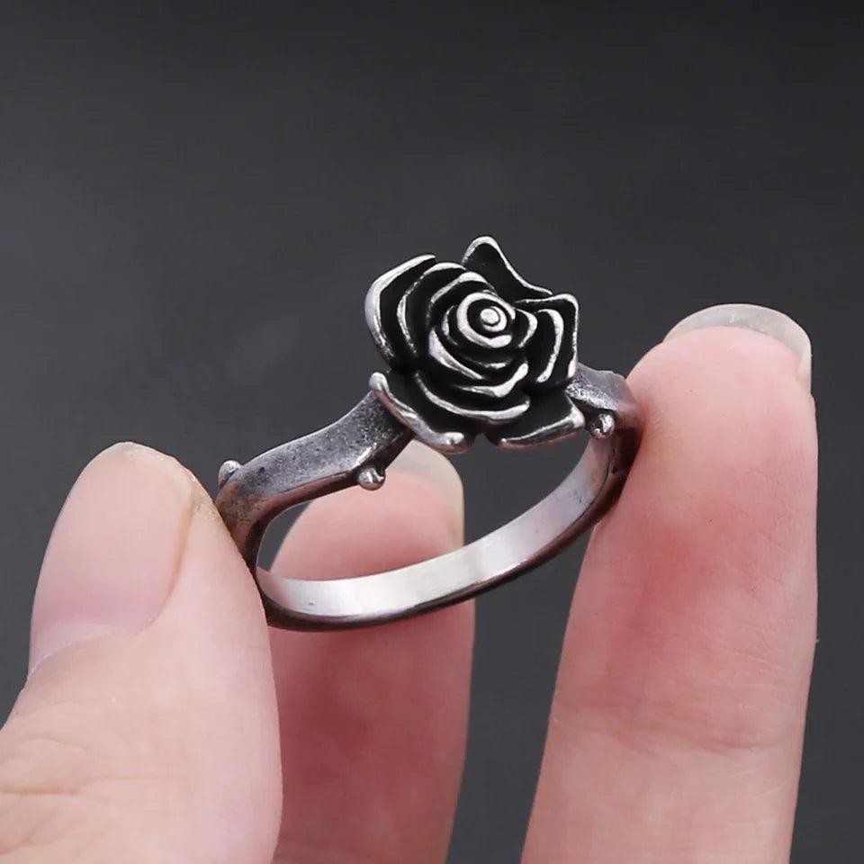 Vintage Black Rose Ring 316L Stainless Steel – Simple Trendy Ring for Women