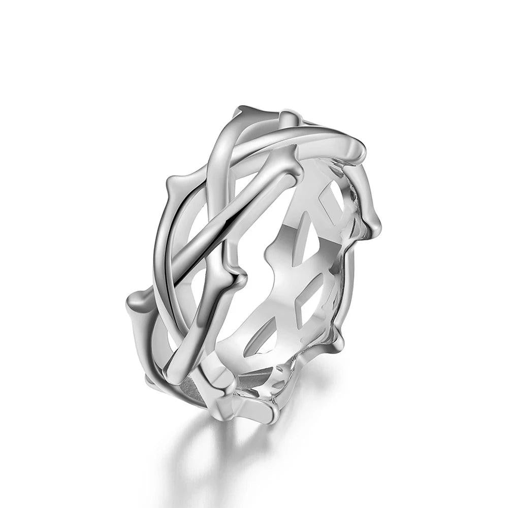 Stainless Steel Thorn Vine Ring Punk Vintage Band Ring Men Women