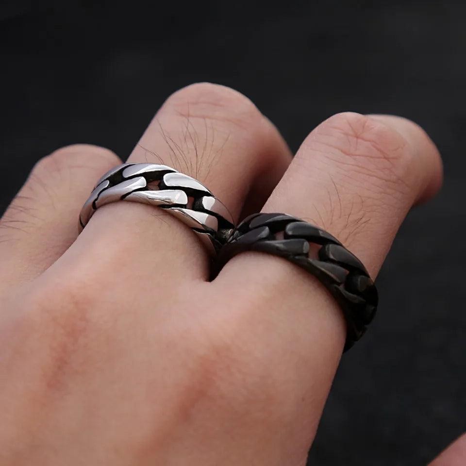 Vintage Hollow Cuban Chain Ring 316L Stainless Steel – Punk Hip Hop Biker Ring