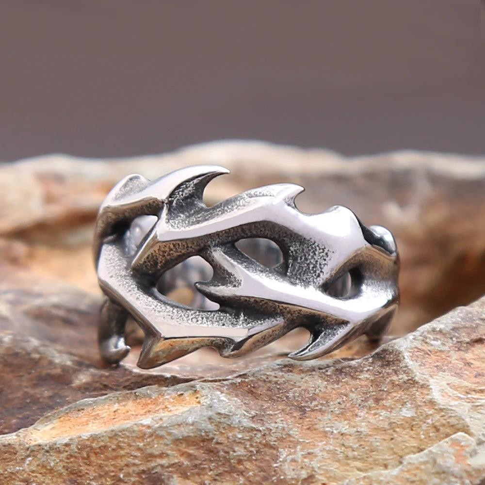 Vintage Crown of Thorns Ring – Stainless Steel Hollow Punk Biker Ring Unisex