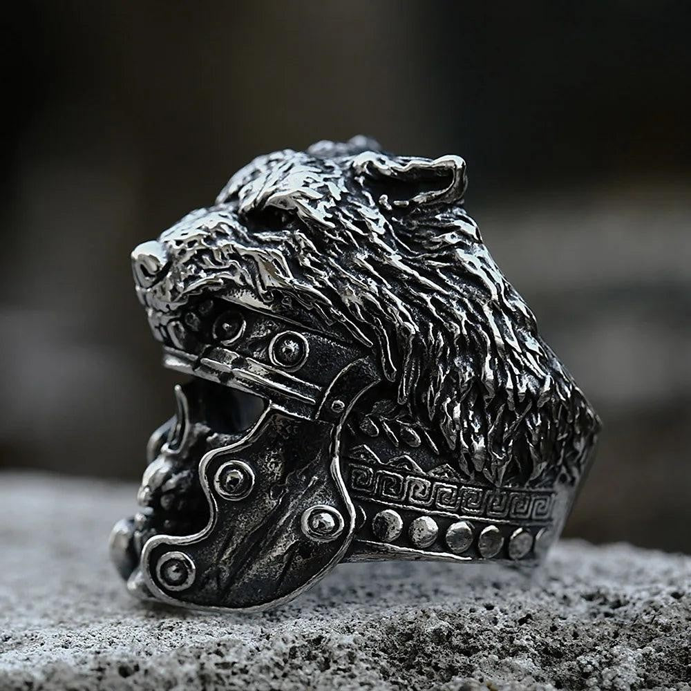 Viking Wolf Head Ring 316L Stainless Steel – Punk Hip Hop Amulet Ring for Men