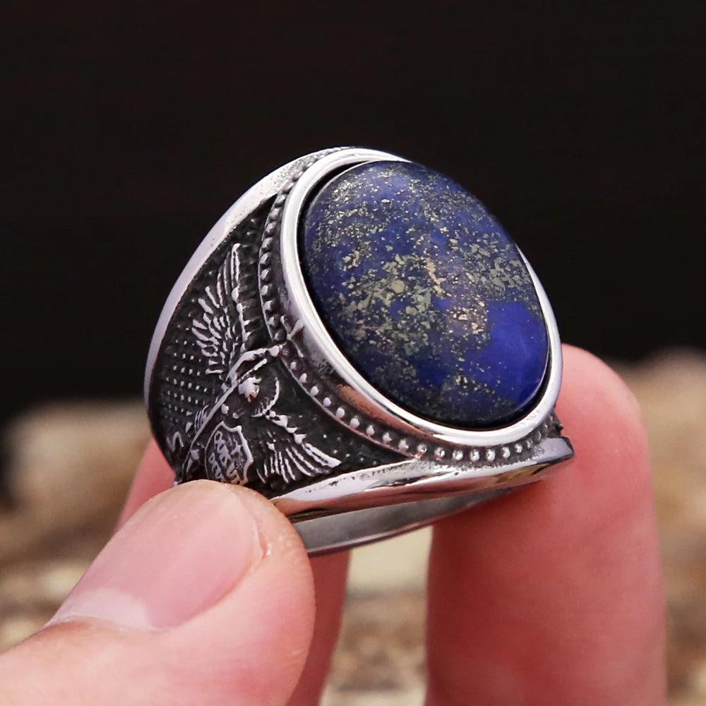St Michael Ring 316L Stainless Steel – Lapis Lazuli Religious Amulet Ring for Me