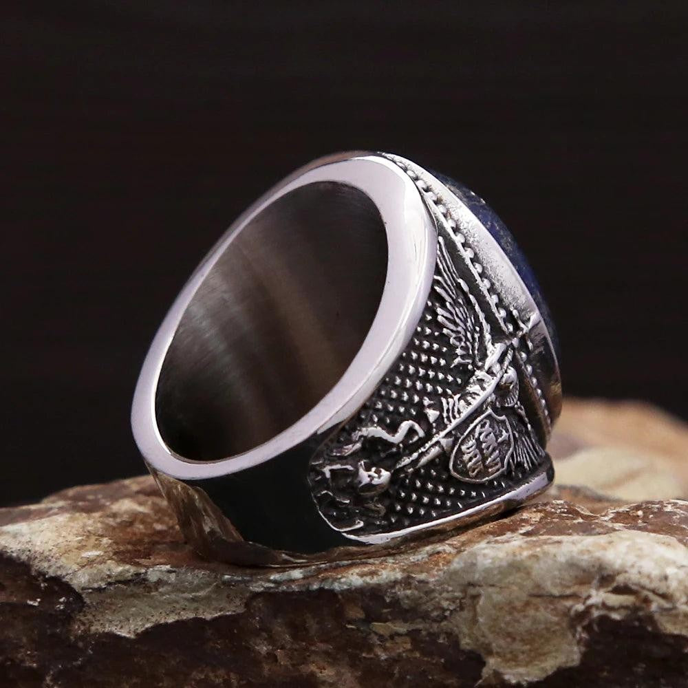 St Michael Ring 316L Stainless Steel – Lapis Lazuli Religious Amulet Ring for Me