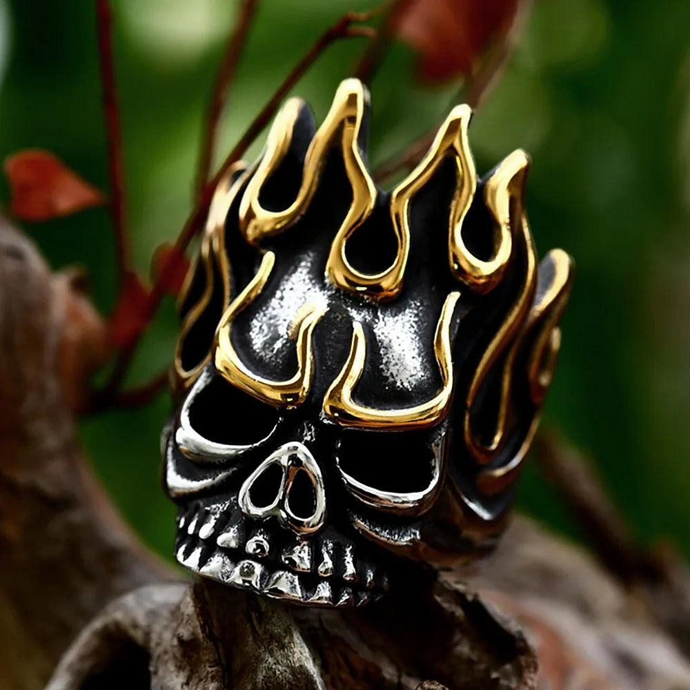 1️⃣ Flame Skull Ring 316L Stainless Steel Punk Biker Gothic Ring for Men