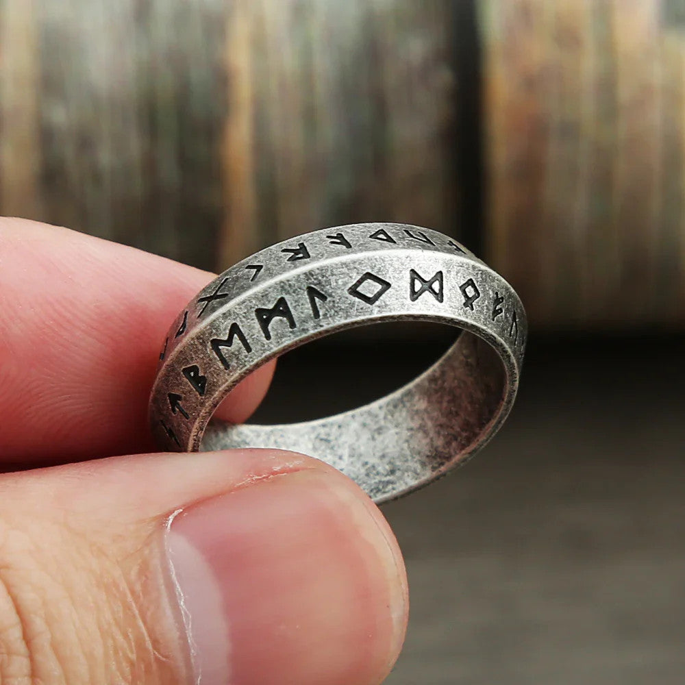 Vintage Nordic Rune Viking Amulet Ring Black Steel Stainless Steel Biker Jewelry