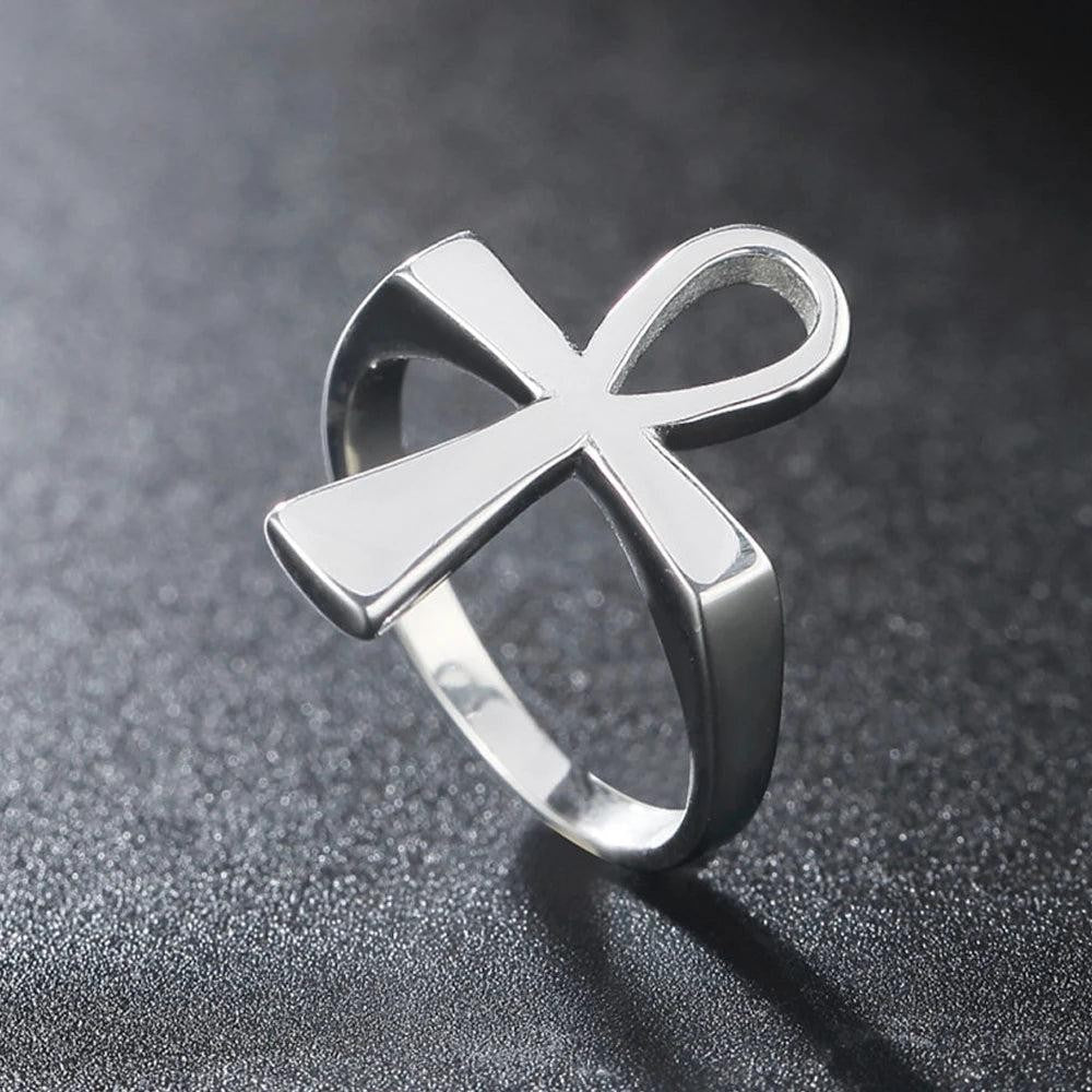 1️⃣ Anubis Cross Ring Egyptian Pharaoh Stainless Steel Gothic Ring Men
