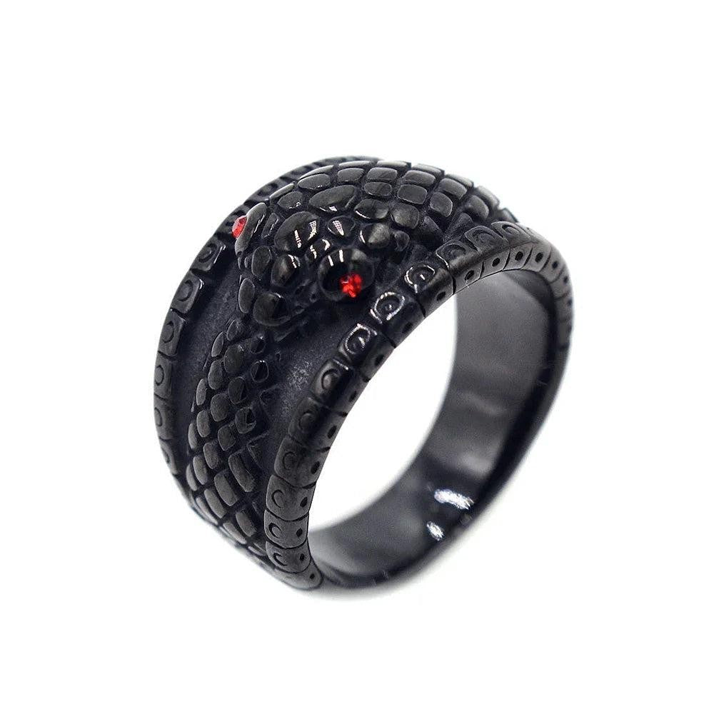 316L Stainless Steel Snake Ring Red Stone Eye Punk Vintage Ring Men Women
