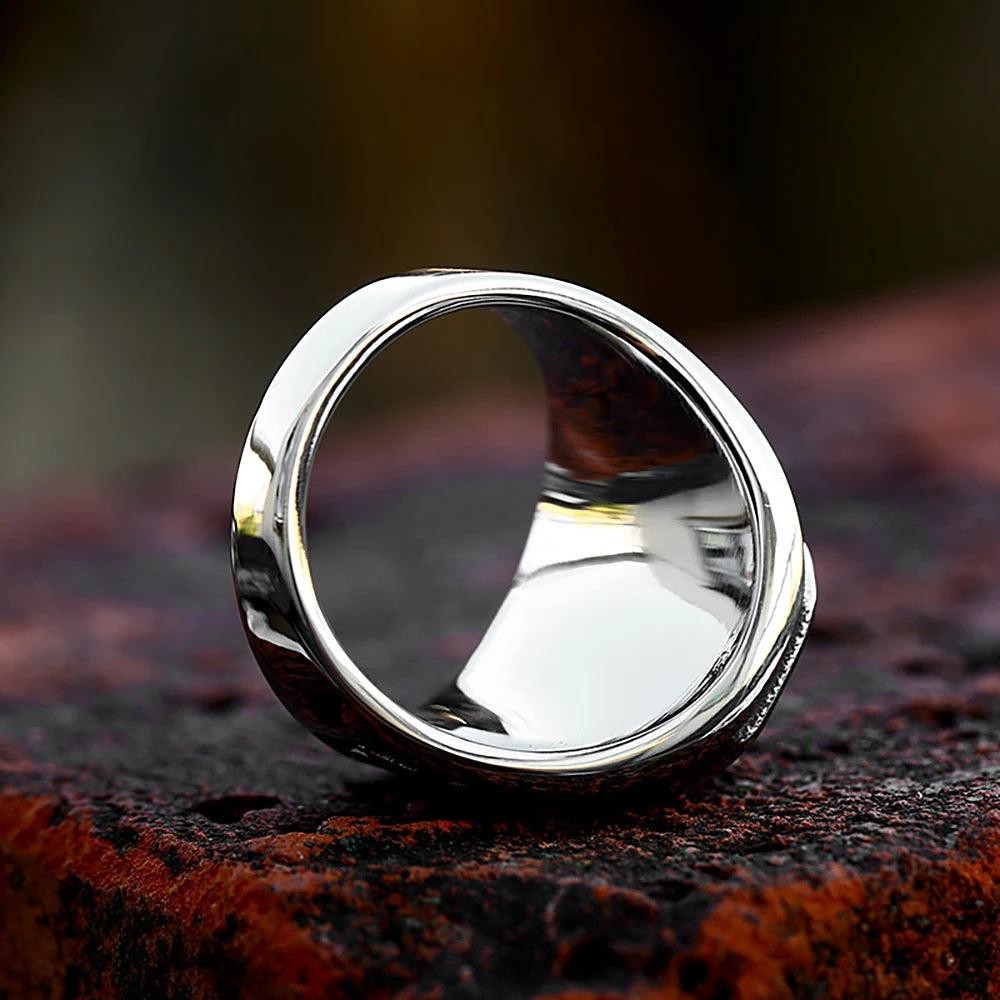 Vintage Lucifer Satan Signet Ring – Stainless Steel Gothic Black Stone Ring