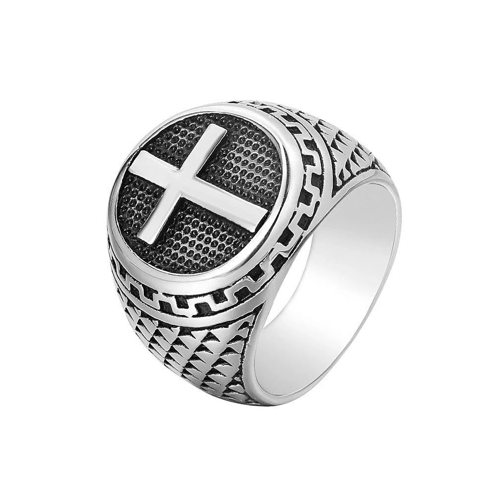 Stainless Steel Christian Cross Ring Punk Biker Religious Ring Men Women