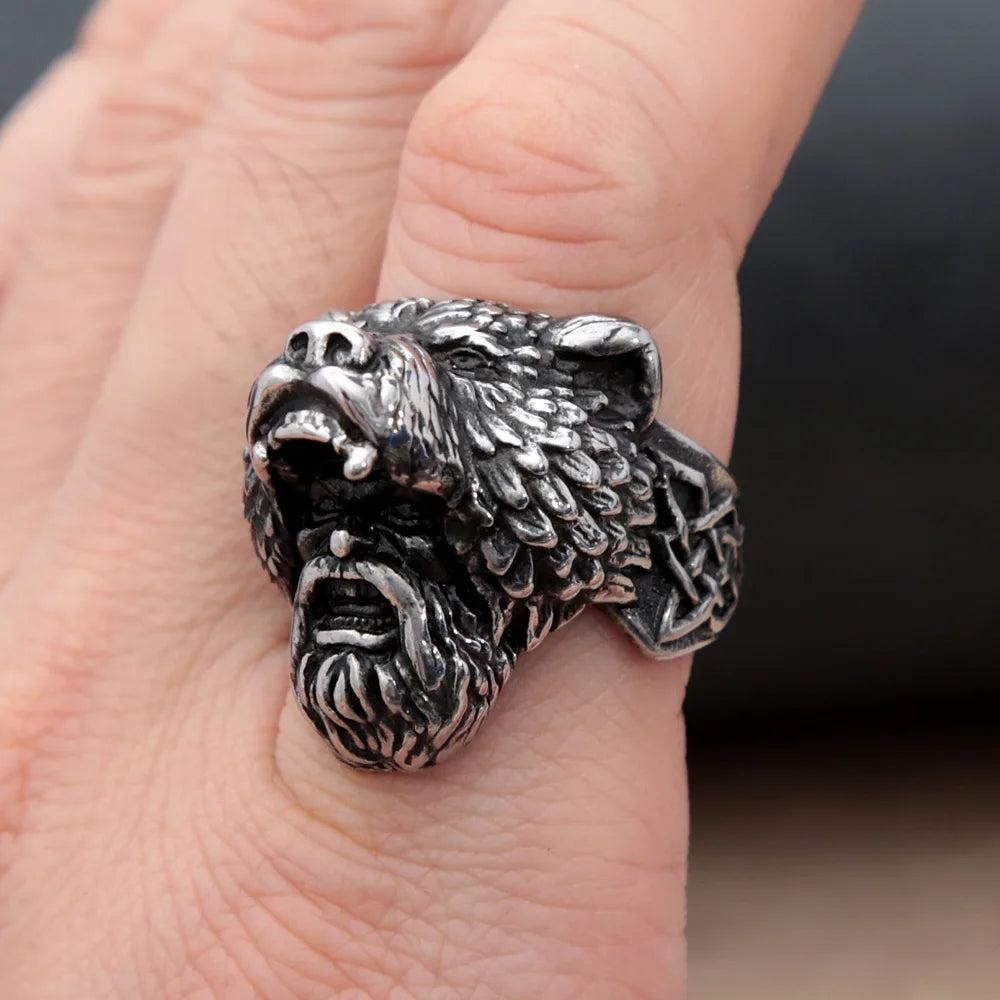 1️⃣ Viking Bear Warrior Ring Nordic Stainless Steel Biker Ring for Men