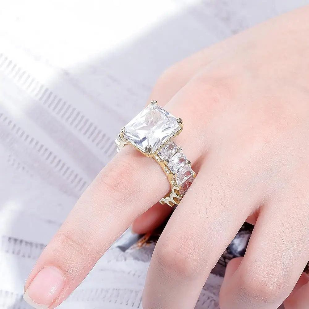 Square CZ Iced Out Ring – Gold Color Copper Hip Hop Cubic Zirconia Ring  Women
