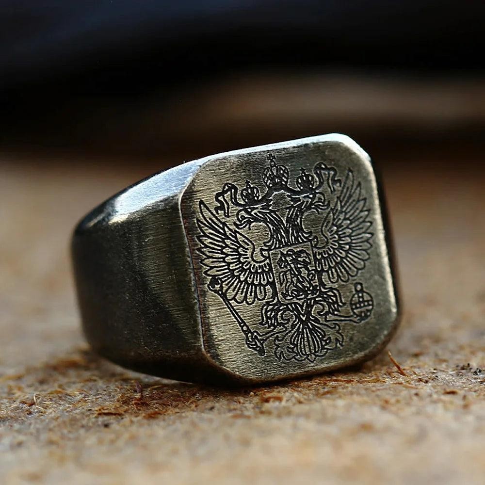 1️⃣ Double Headed Eagle Ring Stainless Steel Vintage Biker Ring for Men