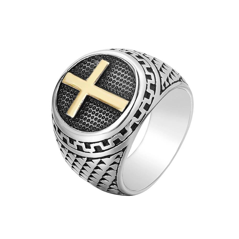 Stainless Steel Christian Cross Ring Punk Biker Religious Ring Men Women