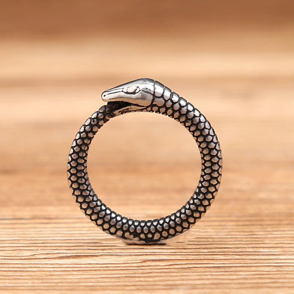 Norse Viking Ouroboros Snake Ring – Stainless Steel Punk Biker Ring Unisex
