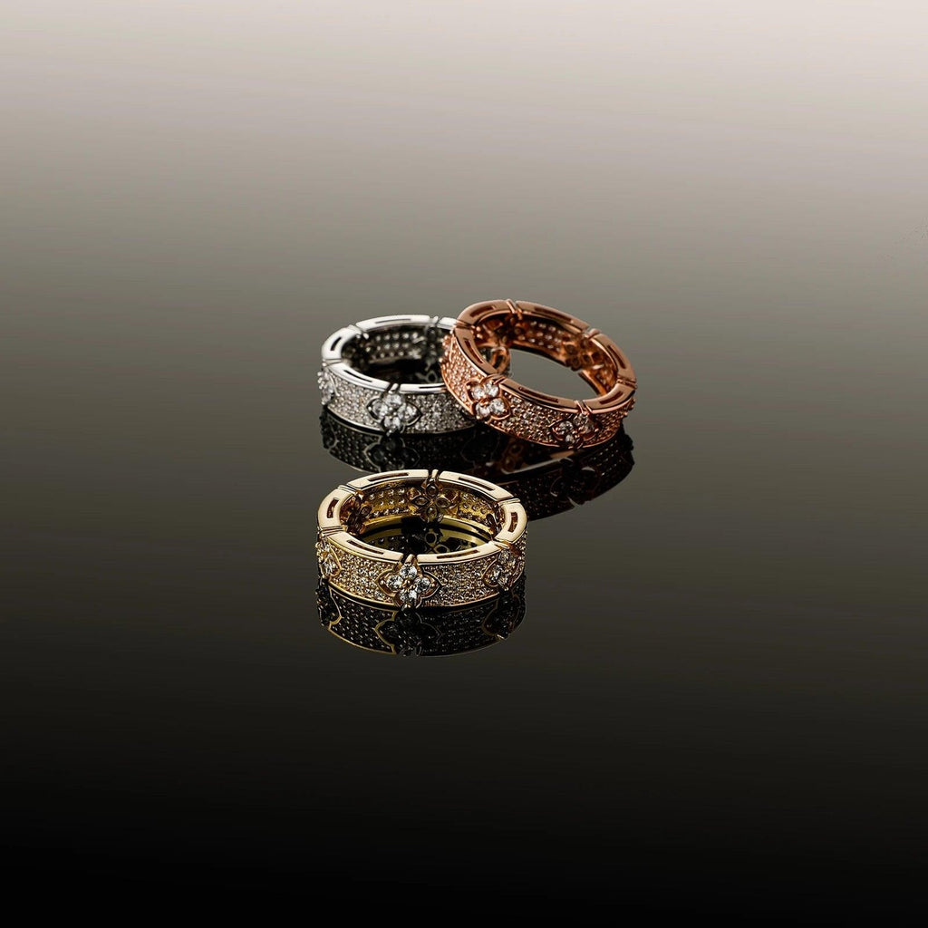 6MM Four Leaf Flower Ring | Iced Out Micro Pave CZ Engagement Ring for Men Women