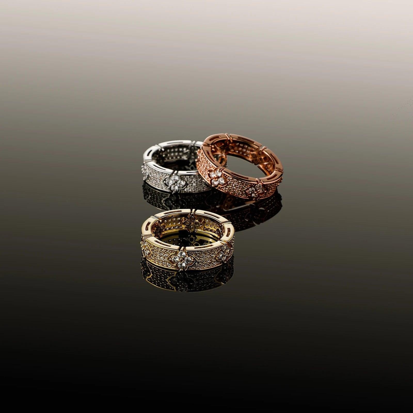 6MM Four Leaf Flower Ring | Iced Out Micro Pave CZ Engagement Ring for Men Women