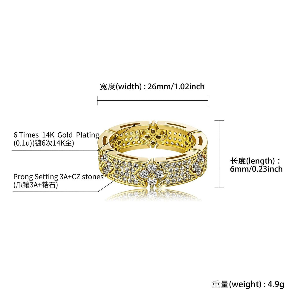 6MM Four Leaf Flower Ring | Iced Out Micro Pave CZ Engagement Ring for Men Women