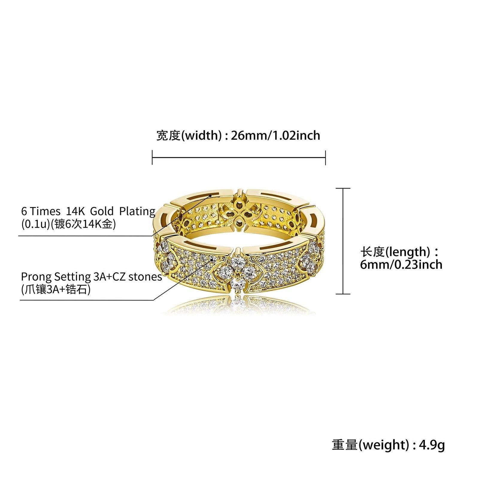 6MM Four Leaf Flower Ring | Iced Out Micro Pave CZ Engagement Ring for Men Women