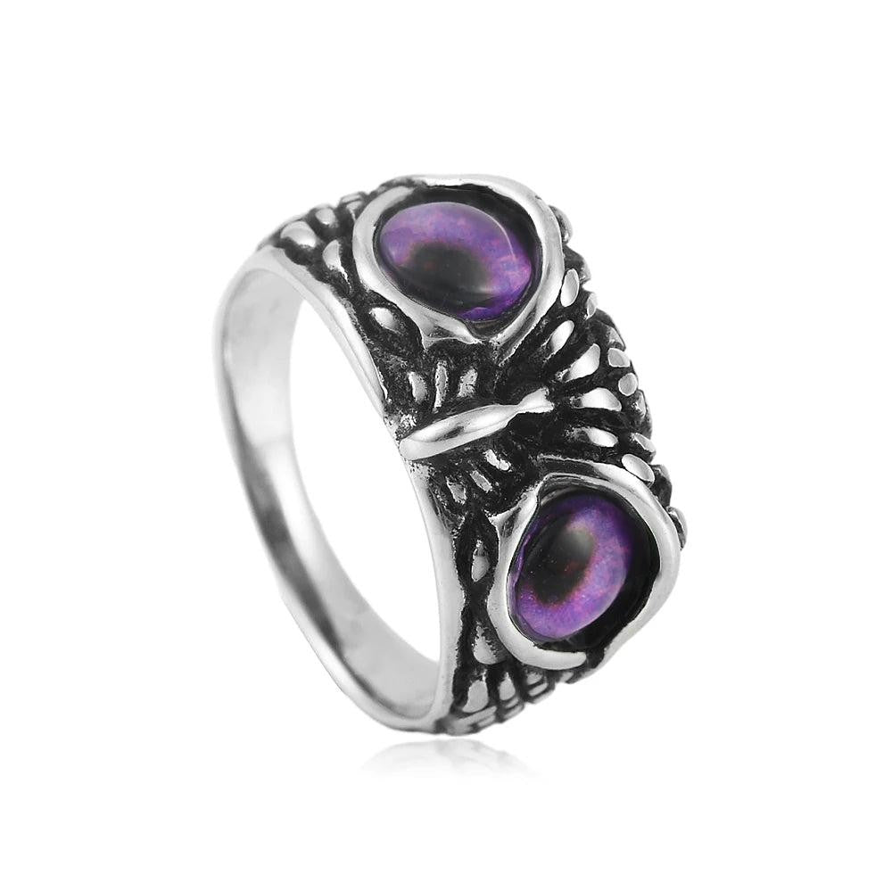 Owl Ring with Stone Eyes – Stainless Steel Cute Animal Punk Ring Unisex