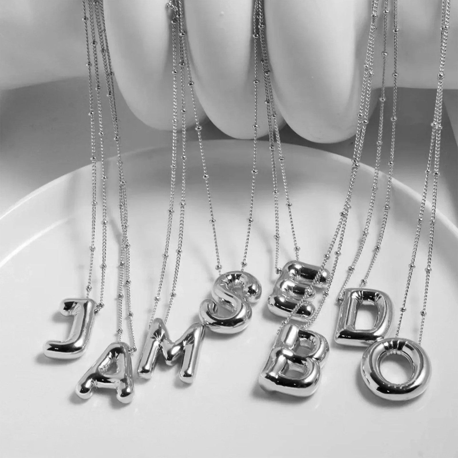 Handmade Stainless Steel Balloon Initial Necklace A-Z Letter Gothic Jewelry Gift