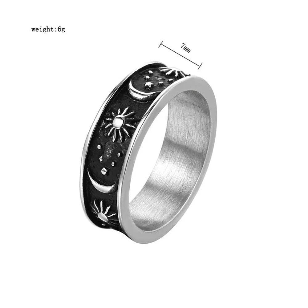 1️⃣ Sun Moon Star Ring 316L Stainless Steel Couple Punk Ring for Men Women