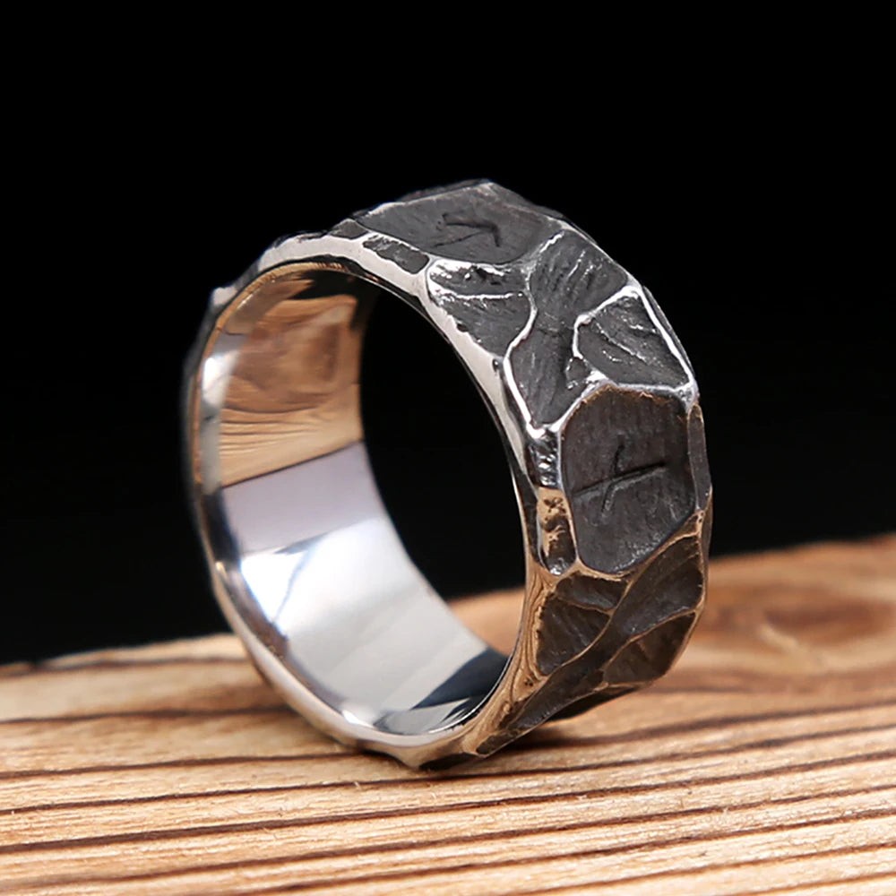 Nordic Viking Rune Ring – Vintage Stainless Steel Amulet Ring for Men Women