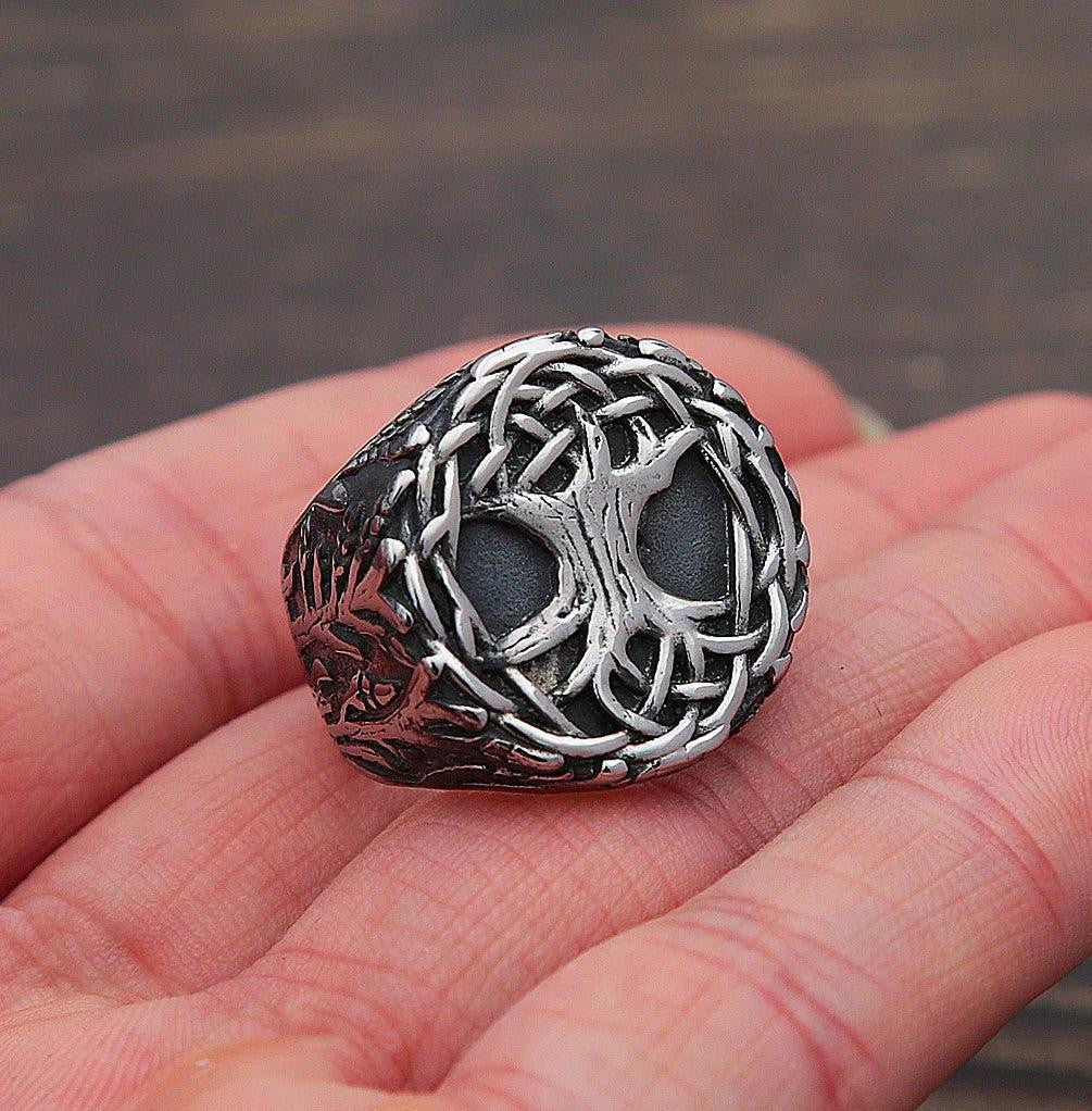 1️⃣ Viking Tree of Life Ring Nordic Celtic Knot Stainless Steel Ring Men