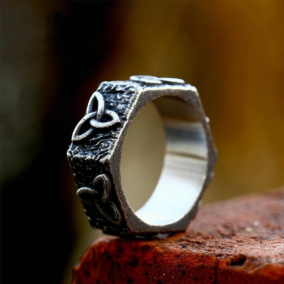 Viking Celtic Knot Ring Stainless Steel Nordic Amulet Biker Ring Men Women