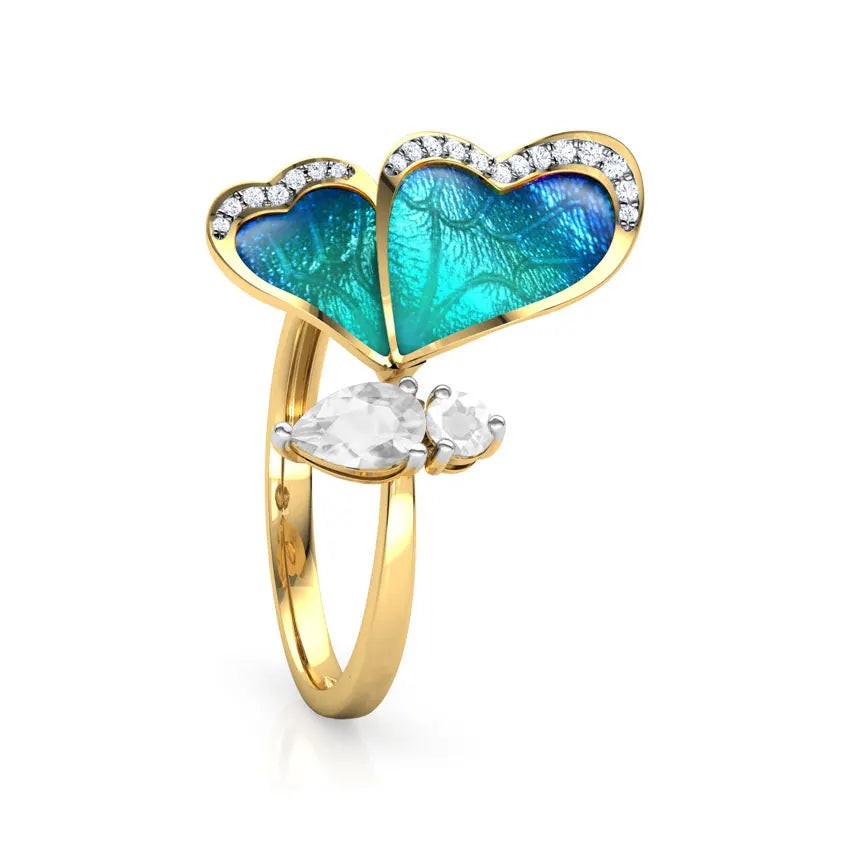 Adjustable Women's Blue Butterfly Ring Zinc Alloy Cubic Zirconia Gift Jewelry