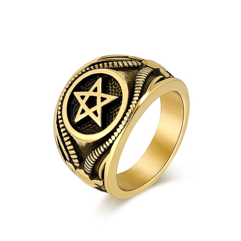 Vintage Pentagram Ring Stainless Steel – Gothic Goat Devil Demon Biker Ring