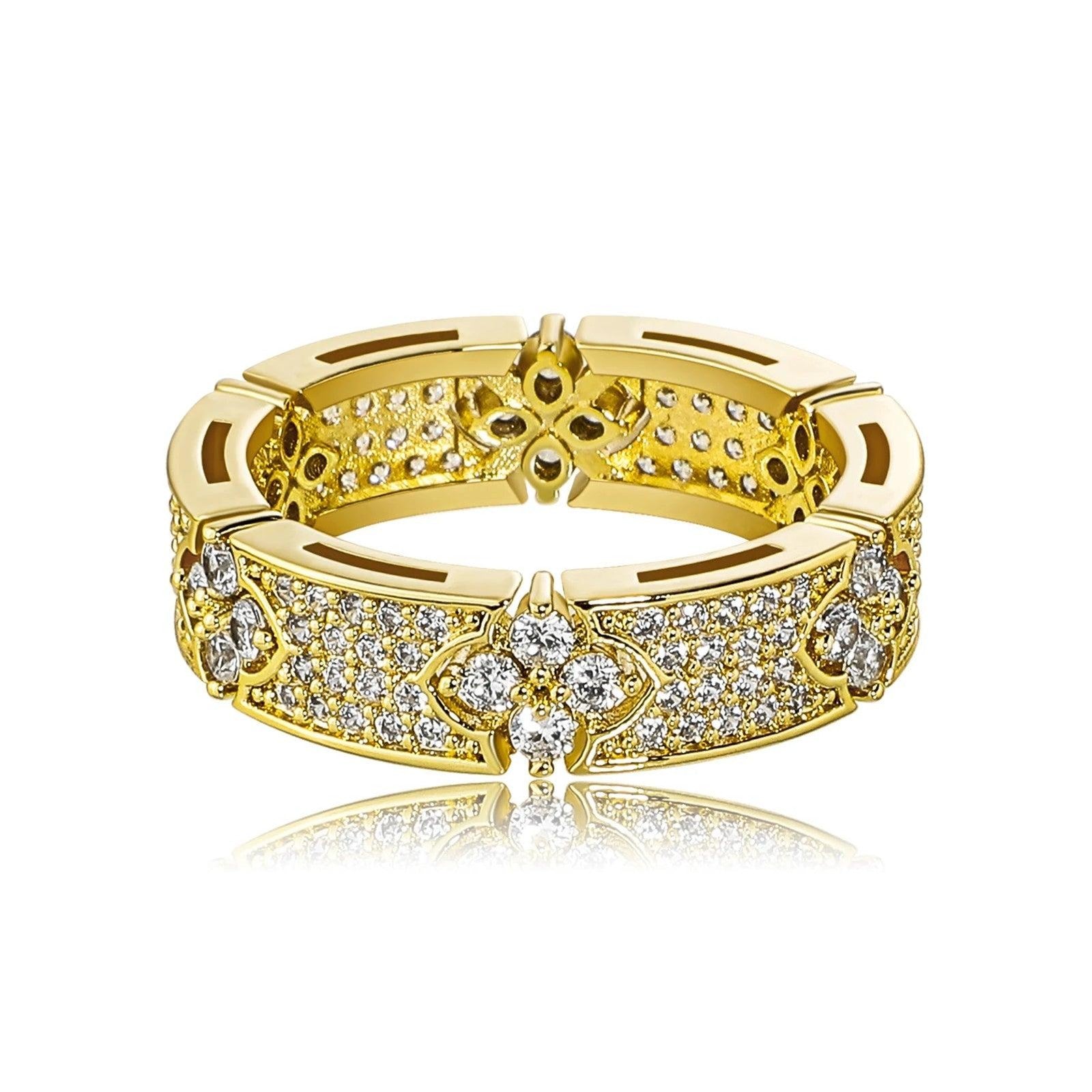 6MM Four Leaf Flower Ring | Iced Out Micro Pave CZ Engagement Ring for Men Women