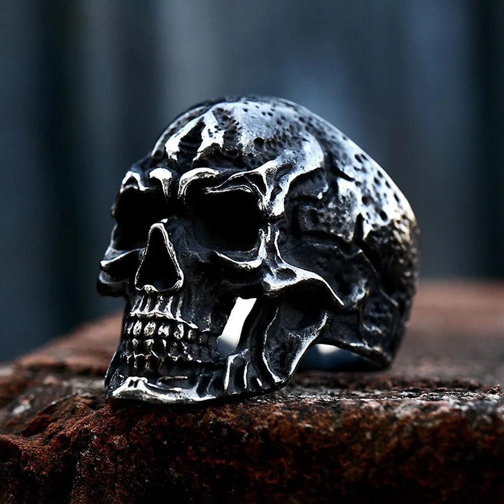 Vintage Black Skull Ring Stainless Steel – Gothic Punk Rock Skeleton Ring