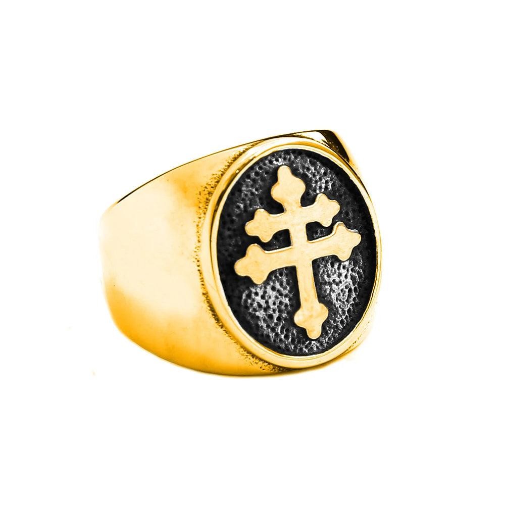 Cross of Lorraine Ring Stainless Steel – Classic Catholic Signet Ring Unisex