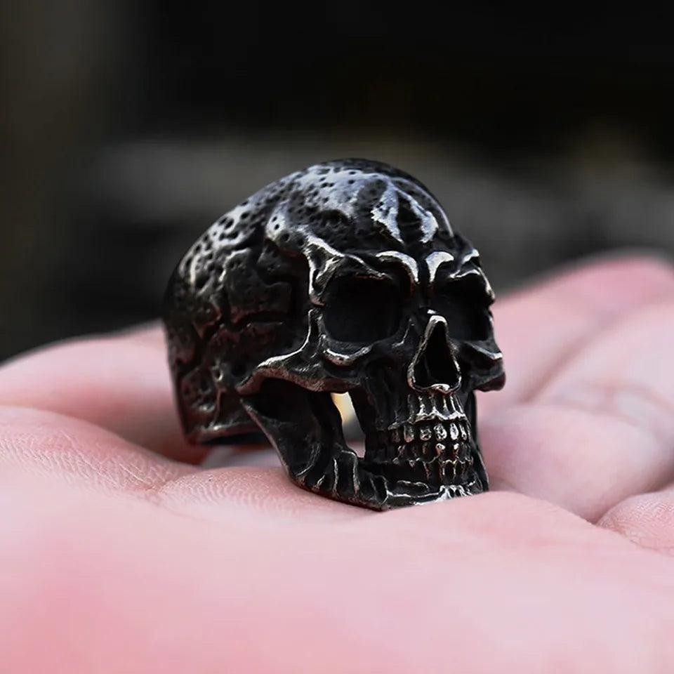Vintage Black Skull Ring Stainless Steel – Gothic Punk Rock Skeleton Ring