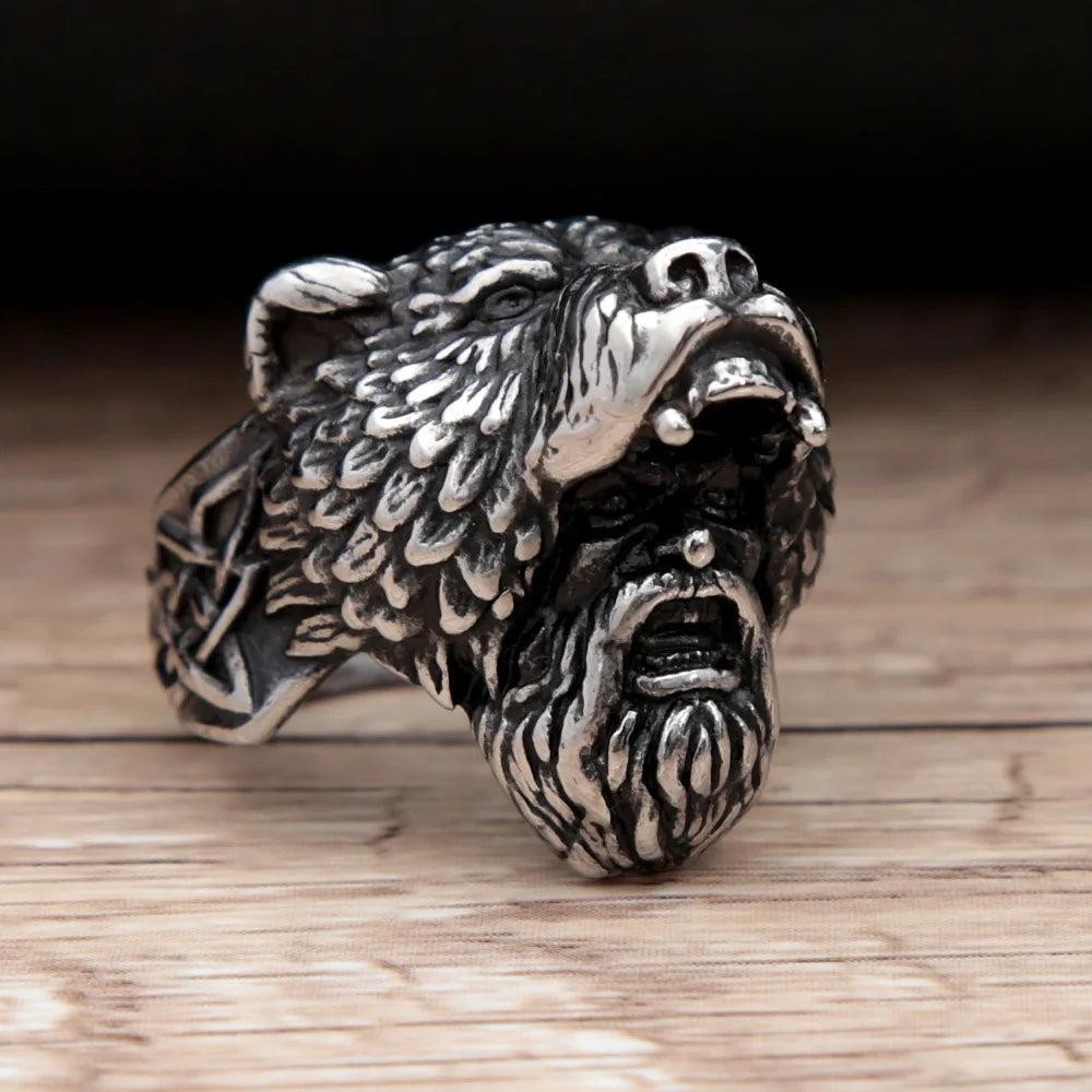1️⃣ Viking Bear Warrior Ring Nordic Stainless Steel Biker Ring for Men