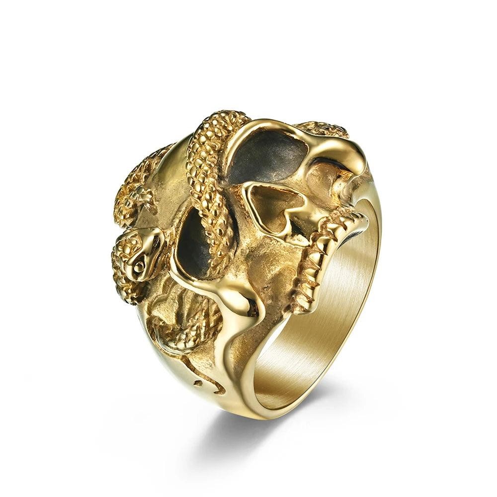 Gothic Skull Snake Ring Stainless Steel Punk Vintage Ring Men Women
