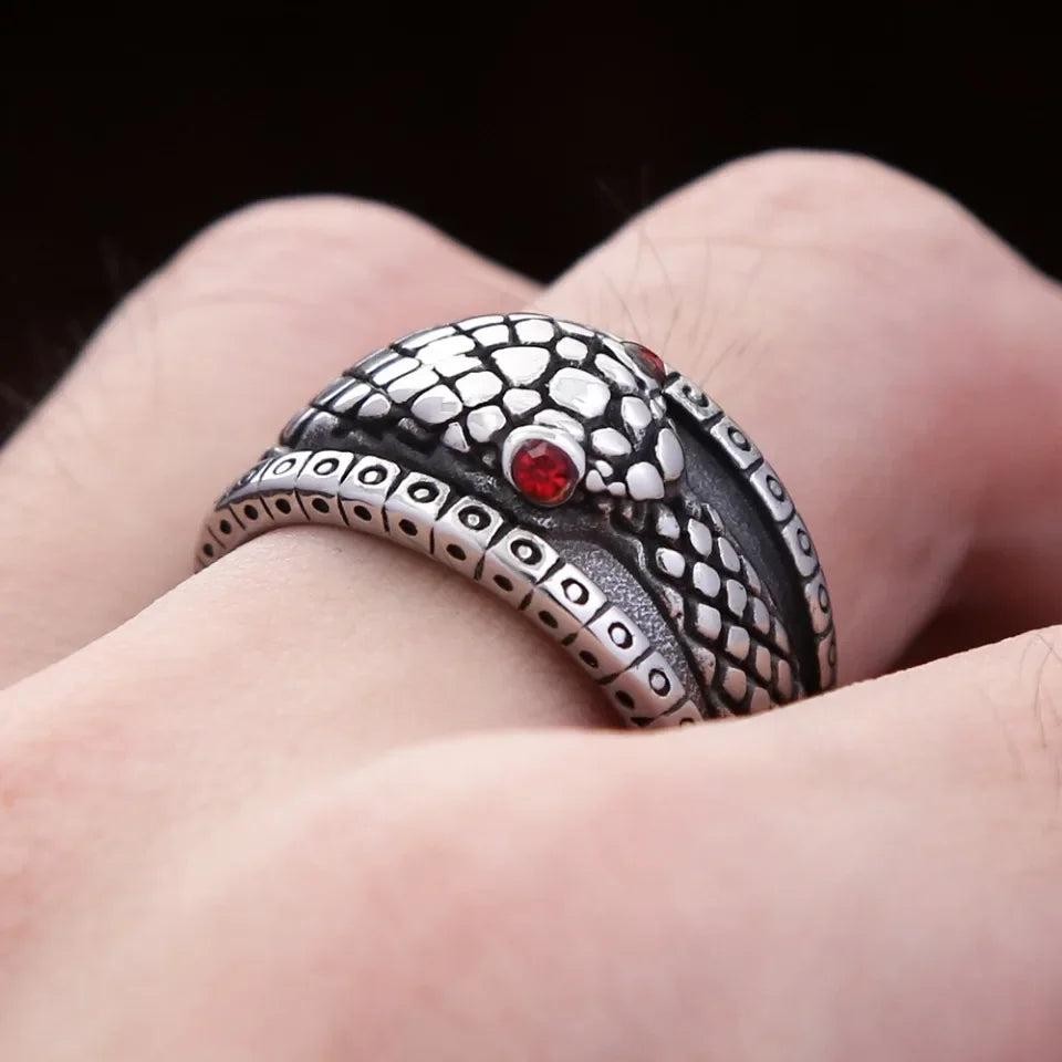 316L Stainless Steel Snake Ring Red Stone Eye Punk Vintage Ring Men Women