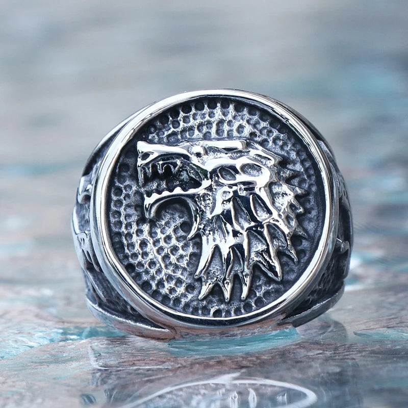 1️⃣ Viking Wolf Ring Stainless Steel Nordic Biker Animal Ring for Men