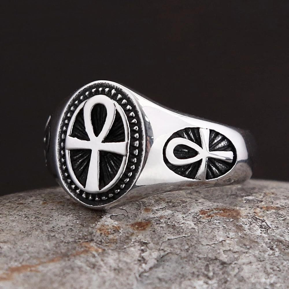 Vintage Ankh Cross Ring 316L Stainless Steel – Religious Amulet Ring Unisex